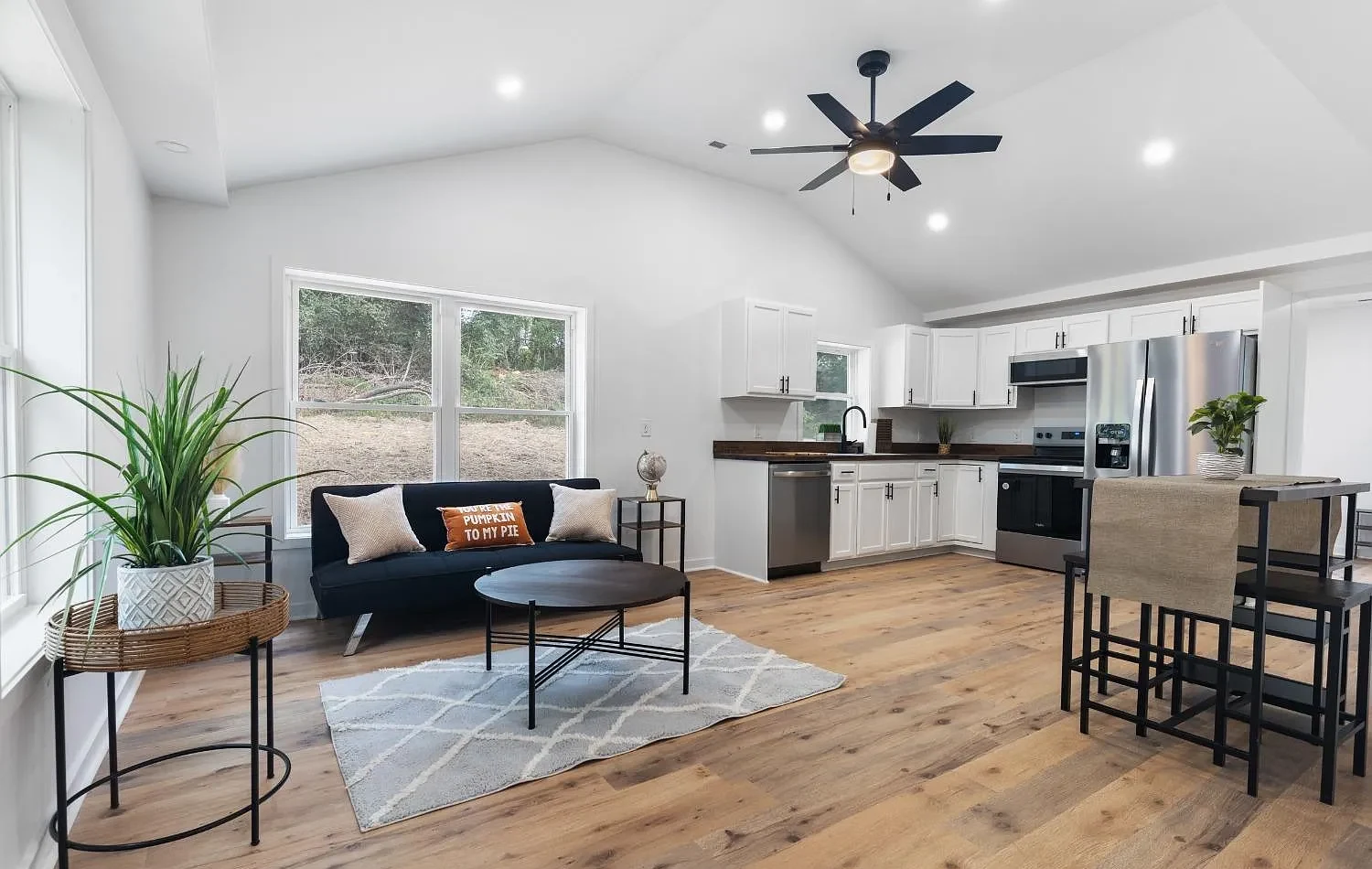 Completed open-plan living area and kitchen at Garfield Avenue