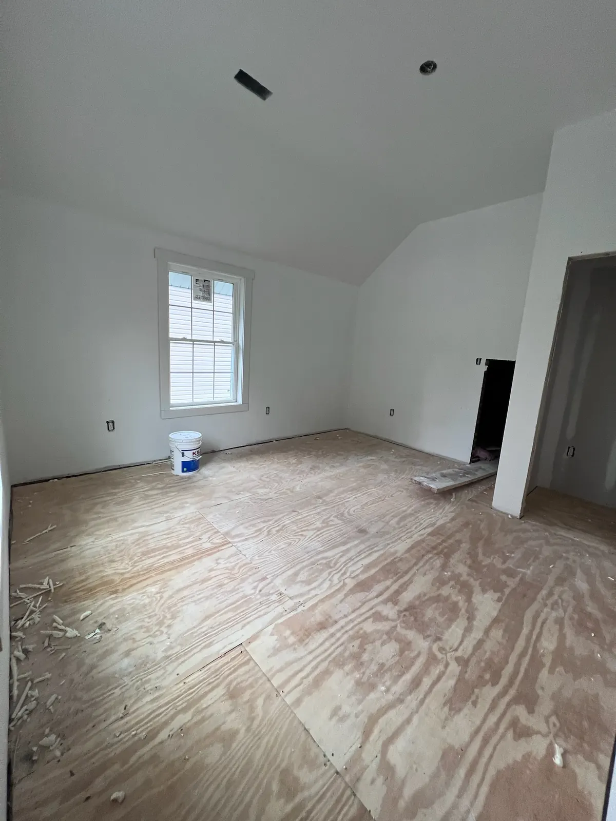 Bransford Street bedroom during wall and floor finishing