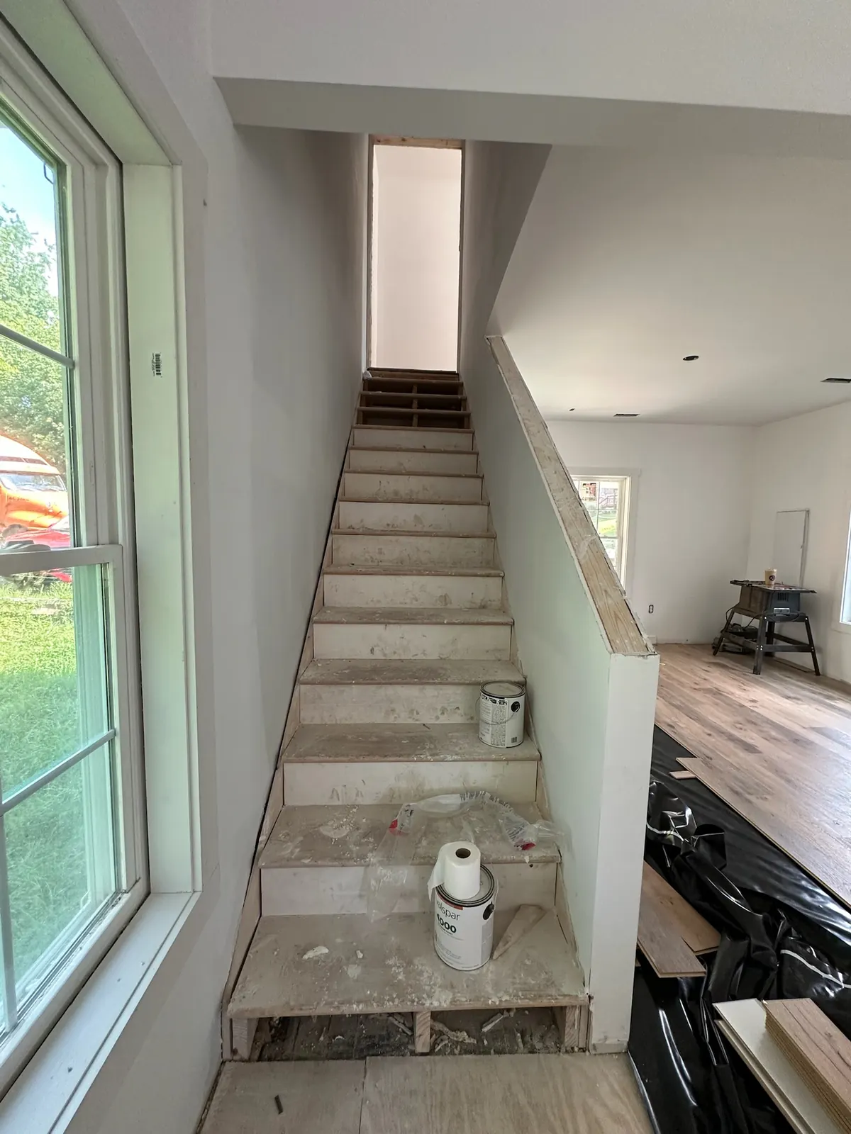 Bransford Street staircase during repair and finishing work