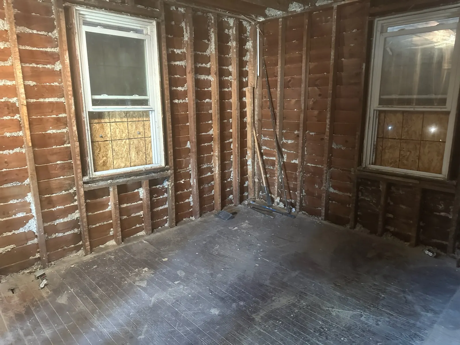 Lynchburg Avenue bedroom stripped to wall framing during demolition